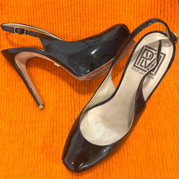 Pour La Victorie Black Patent Leather Sling Pumps - Picture 3 of 8